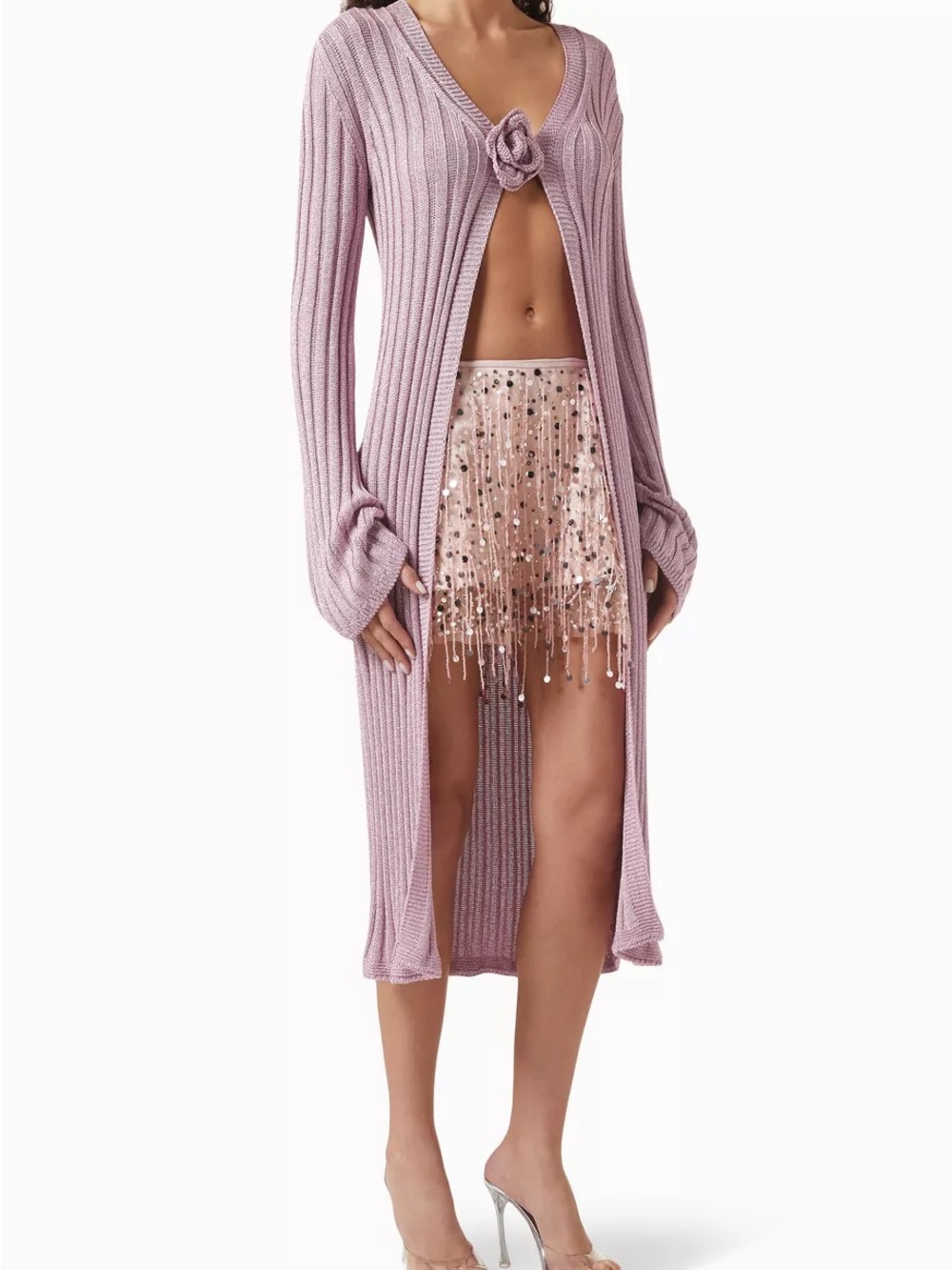 Asta Resort Long Rib-Knit Open Cardigan